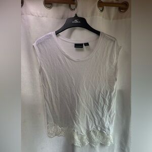 Cynthia Rowley White Lace Trim Blouse